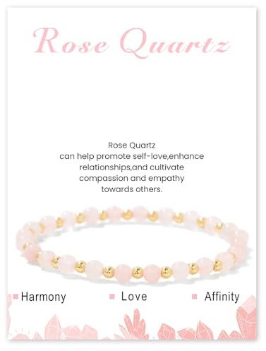 Uwiyo Bead Bracelets for Women Girls, 4mm Beads Stretch Bracelets with Gold Plated Bead Natural Stone Bracelet emstone Stone Bracelet for Birthday Christmas Valentine's Day Gifts (Rose Quartz)