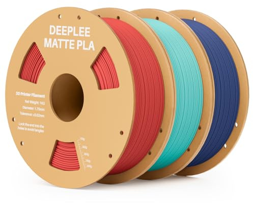 DEEPLEE Filamento Matte PLA 1,75 mm, Rosso Rubino + Verde Anatra + Blu Navy 3 kg (3×1 kg), Finitura Opaca, Precisione ±0,02 mm per Stampanti FDM