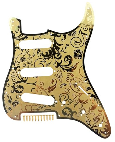 OVSAL Stainless Steel Guitar Pick guard 11 holes SSS Single Coil Mounting Screws 9/32''Potentiomete Metal Electric Guitar Pickguard Compatible with Stratocaster Strat ST Style Guitar (Gold)