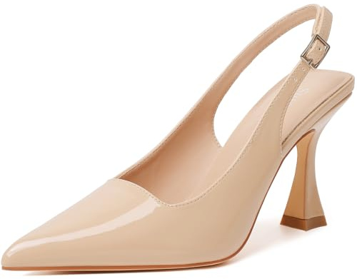 Susanny Nude Sexy Slingback Pumps Wedding Bride Dressy Kitten Heels for Women Closed Pointed Toe High Heels Elegant Prom Party Dress Evening Shoes 11