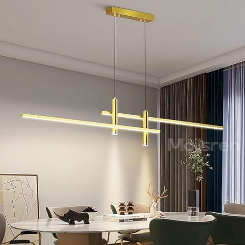 Lámpara Colgante LED Moderna, Lampara Colgante Isla Cocina, Regulable con Control Remoto Candeeiro Suspenso, Lamparas Mesa Comedor Negro, lineal diseño para Cocina Oficina (Oro, L120cm)