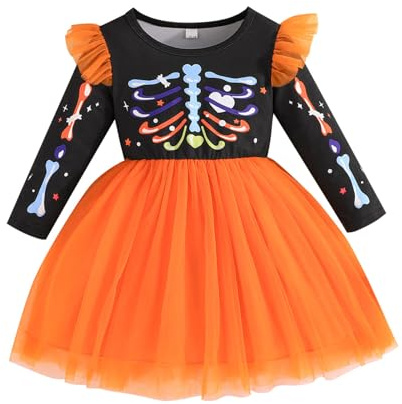 Kunyeah Bebé Niña Halloween Tutu Vestido Niño Travesura Traje Infante Manga Larga Colorido Imprimir Falda de Encaje