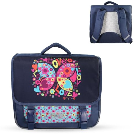 Bagtrotter - Cartable 38 cm - Phileas Papillon Bleu Marine - Primaire - Dos et bretelles rembourrés - Poche gourde - Marque Officielle Phileas