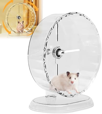 Super Silent Hamster Exercise Wheels, 24/26CM Pets Running Sports Jogging Wheel Spinner Exercise Running Wheel with Adjustable Stand for Hamsters Gerbils Mice Small Animals (Transparent color, 24CM)