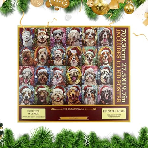Adventskalender pussel, 2025 24 dagar leksak 1 000 bitar för fester - pussel julpussel med hund och katt för adventen, för dam flickor fest fest kontor