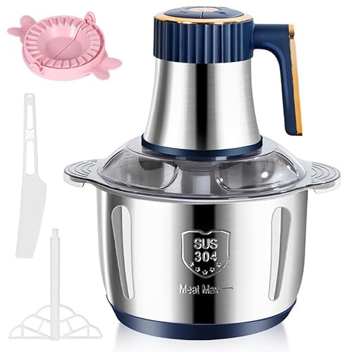 Hachoir Électrique Avec Bol Acier Inox 4L, Hachoir multifonction 500W, 4 Lames en inox, Hachoir à Viande pour Hacher Viande, Oignon, Herbes, Fruit Sec Rapide et Sans Efforts (blue)