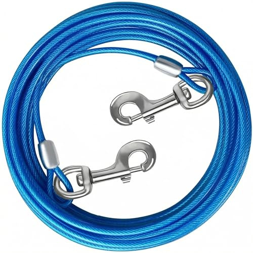 MyyYiTar Cable de amarre para perros, correas de perro de 10 pies, cable de amarre resistente para perros grandes de hasta 125 libras, línea de amarre duradera para exteriores, patio, color azul