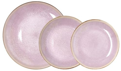 Bidasoa Vajilla de porcelana Lanai 12 piezas para 4 personas | Rosa, diseño redondo, acabado decorado, apilable, apta para microondas