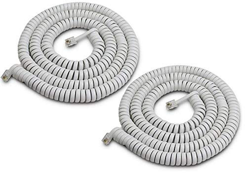 Cordon Téléphonique,SHONCO (7m 2Pack) Blanc Téléphone Câble, 4P4C Longueur Enroulée 0.9m à 7m Cordon de Câble de Combiné Téléphonique Fixe Non Enroulé RJ9
