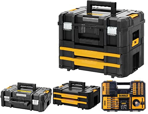 Dewalt Drill Case TStak Combo II + IV Tool Storage Boxes + 100pc Accessory Set