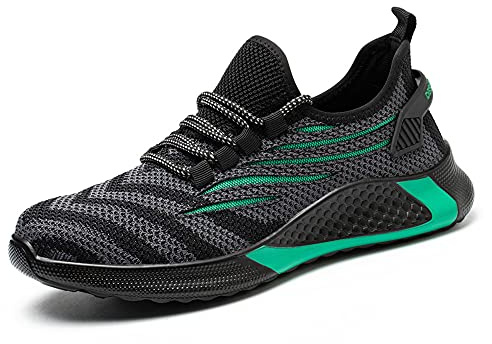 Scarpe Antinfortunistiche Uomo Leggere Scarpe da Lavoro Traspiranti Donna Antiscivolo Scarpe da Cantiere con Punta in Acciaio, Verde, EU 38