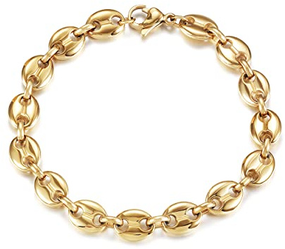 WISTIC Coffee Bean Bracelets Stacked Link for Women Adjustable Gold Plated Stainless Steel Link Charm Chain for Men and Adults Fashion Gift