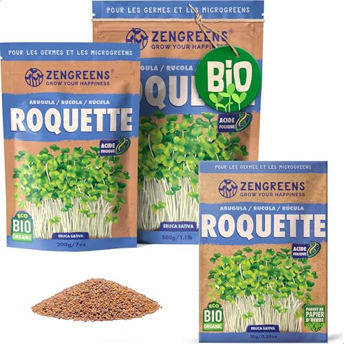 ZenGreens® - Bio Rucola Sprossen Samen - Wähle zwischen 10g, 200g und 500g- Rucola Bio Saatgut - Keimrate von über 95% - Salatrauke Sprossensamen zum Keimsprossen ziehen - Microgreens