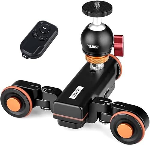 YELANGU L4X-BC Mini 3 Wireless Remote Control Camera Dolly Motorized Electric Track Slider Motor Truck Car with Ball Head for Camera, Camcorder and Smartphone