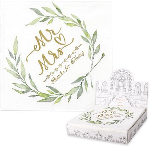 Wedding Napkins, Pack of 40 Servietten Eukalyptus, Goldene Hochzeit Servietten 33 x 33 cm, Personalized Decorative Serviettes for Wedding, Valentine‘s Day, Anniversary, Birthday Party