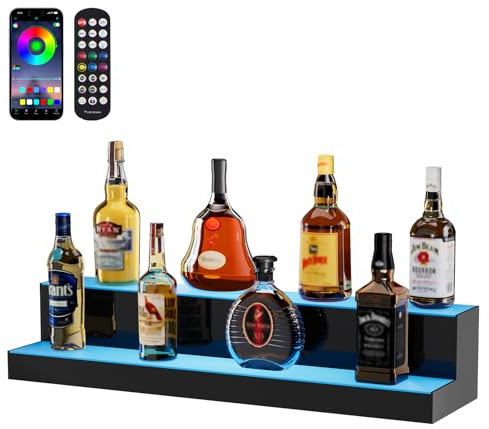 VEVOR Barregal Weinregal, LED-beleuchtetes Hausbarregal mit RF-Fernbedienung und App-Steuerung, 2 stufiges Getränkebeleuchtungsregal aus Acryl, 761 x 200 x 150 mm kommerzielle Weinflaschenständer