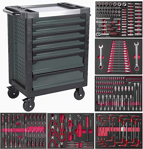 Carro de taller 7 cajones con herramienta, 6 MODULOS EVA ROJO