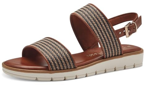 MARCO TOZZI Damen Sandalen mit Keilabsatz mit Verstellbarem Riemen Vegan, Braun (Cognac Comb), 38 EU