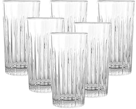 simpa Drinking Highball Glasses with Pleated Style 350ml Set of 6