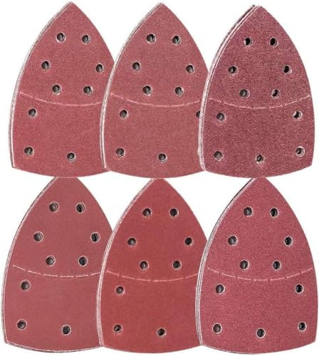 MOLENCO Papel de lija triangular, 72 Piezas de lija, 152 x 105 mm, Triángulo de lijado delta, hoja de lija 40, 60, 80, 120, 180, 240, grano para lijadora múltiple, 11 agujeros