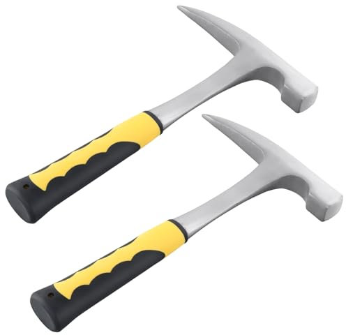 JIAYUET Paquete de 2 martillos geólogos de cabeza puntiaguda de 30 cm con mango antideslizante, martillo geológico con agarre de reducción de golpes para minería y prospección