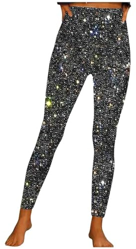 Keepink Leggings for Women UK High Waisted Tights Pants Sparkly Butt Lift Legging Tummy Control Gym Sports Running Jeggings Womens Skinny Joggers Glitter Party Club Trouser