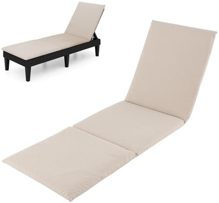 KOMFOTTEU Cuscino per sedia a sdraio da esterno, 182 x 59 cm, con cinghie di chiusura, per sedie a sdraio (Beige)