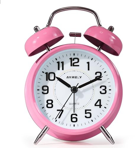 AYRELY Reloj despertador súper fuerte para adultos que duermen pesado, doble campana retro de 4 pulgadas, silencioso, sin tictac, cuarzo con retroiluminación, esfera de metal, relojes despertadores