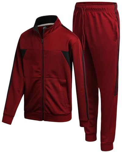 Quad Seven Boys Tracksuit Set - 2 Piece Athletic Tricot Zip Up Boys Sweatshirts and Jogger Pants Outfit (Sizes 4-18), Size 8-10, Burgundy