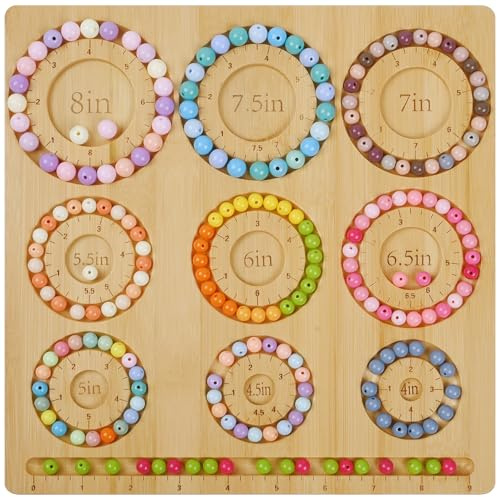 Favonuovy Pärlbrädor för smyckestillverkning med 9 armband storlekar bambu armband gör pärlbricka 10 cm 11 cm 12,7 cm 14 cm 15 cm 16,5 cm 17,8 cm 19 cm 20,3 cm träarmband storleksmätning designverktyg