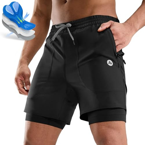Nepest Men Padded Cycling Shorts for MTB, Zip Pockets Black/Black, XL