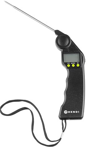 HENDI Thermomètre de cuisine numérique avec sonde pliable en acier inoxydable 115mm, thermomètre cuisson pour aliments, four, barbecue, viande, liquide, affichage LCD, -50/300°C, 160x55x(H)20mm, ABS