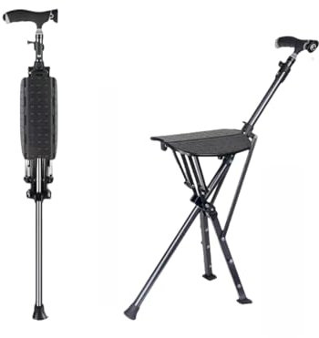 Foldable Walking Stick with Seat - Comfortable Folding Walking Sticks for Ladies & Men, Lightweight Walking Stick with Seat, Durable Seat Sticks for Outdoor & Indoor Use (gunmetal grey)