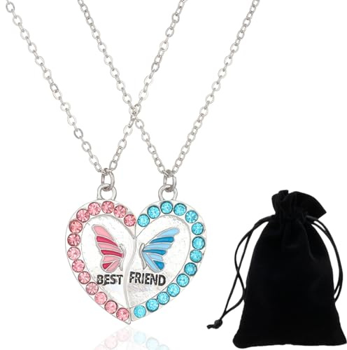 KUMSODE Collier Femme,Bijoux Femme,Collier D'Amitié Pour 2 Fille,Collier Amitier Pour 2 Fille,Papillon Amour Collier Couture Aimant Pierre Collier Alliage Goutte À Goutte Huile Forage Bon Ami Collier