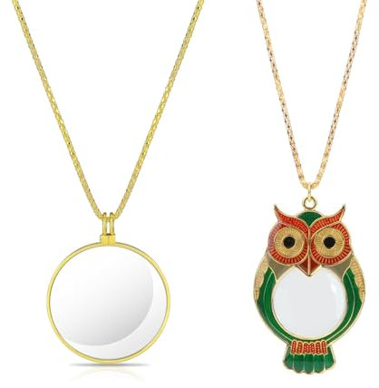 yolzhxe 2 Pezzi Lente D'ingrandimento Collana, 5 X Lente D'ingrandimento Monocolo con Collana, Stile Vintage per Lettura, Libri Gioielli da Ricamo Artigianali Hobby