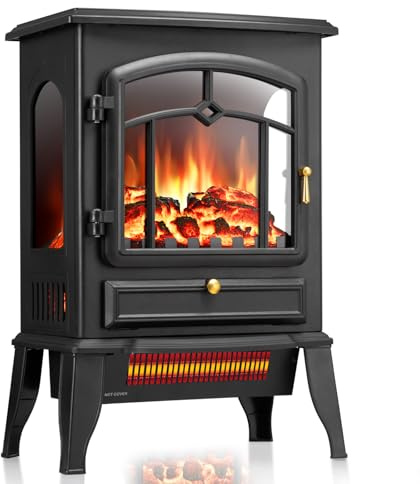 ZAFRO Electric Fireplace Stove, 5100 BTU Quick Heating Electric Fireplace Heater with Adjustable Flame Brightness, 1000W/1500W Thermostat, for Living Room, Bedroom