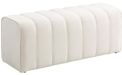 HOMCOM Banc Bout de lit, Banquette rembourrée, Style Moderne, 110 x 40 x 44 cm, Ottoman en Tissu Aspect Lin, Charge jusqu'à 220 kg, Repose-Pieds pour Chambre, Couloir, Salon, crème