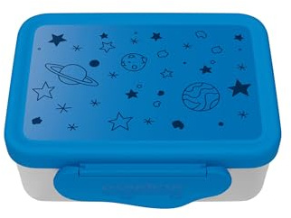 ergobag Portamerenda in acciaio inox con scomparto separato e snack box, senza bpa, lavabile in lavastoviglie Stars - Blu scuro