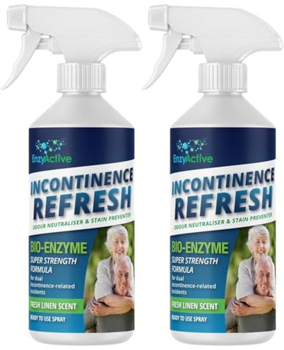 EnzyActive Incontinence ReFresh Odour & Stain Preventer Enzymes-Carpet Cleaner, Upholstery Cleaner,Shoe freshner, Linen 500ml Spray Odouriser-Urine,Sweat, Faeces,Sick & Dual Incontinence(Pack of 2)
