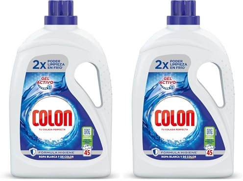 Colon Gel Activo - Detergente para lavadora líquido, fórmula higiene, adecuado para ropa blanca y de color, formato gel - 45 dosis (Paquete de 2)