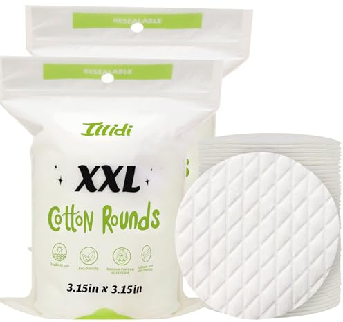 Extra Large Cotton Rounds, 3.15 inches Diameter,(120 Count),100% Pure Cotton Pads, Soft and Lint-Free for Makeup Removal and Face Cleansing