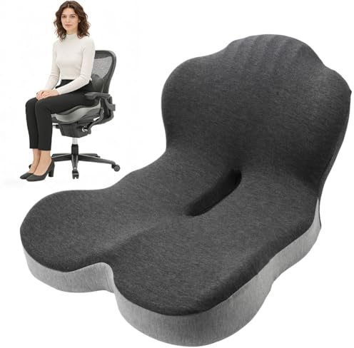 MIUUIPI Ergonomiskt sittdyna med ryggstöd, Stort bilsätesdyna av minnesskum, sittdyna för kontorsstol för hem, kontor, bilresor