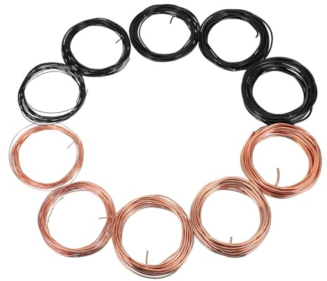 MAGICLULU Alambre de Aluminio para Bonsáis 10 Piezas 5 M Cada Uno (1.0/1.5/2.0/2.5/3.0 Mm) en Marrón Claro y Negro, Flexible y Resistente para Modelado, Entrenamiento y Fijación de Plantas