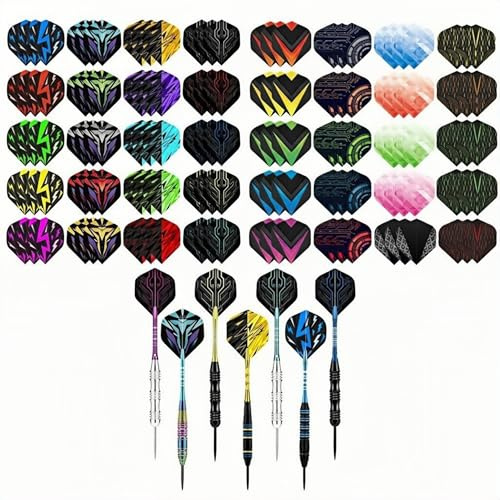 Zuuyye Dart Flights, 120 Pezzi Accessori Pet per dardi, 8 Design e 5 Colori, K Flex Flight con Asta per dardi Soft/Steel Tip