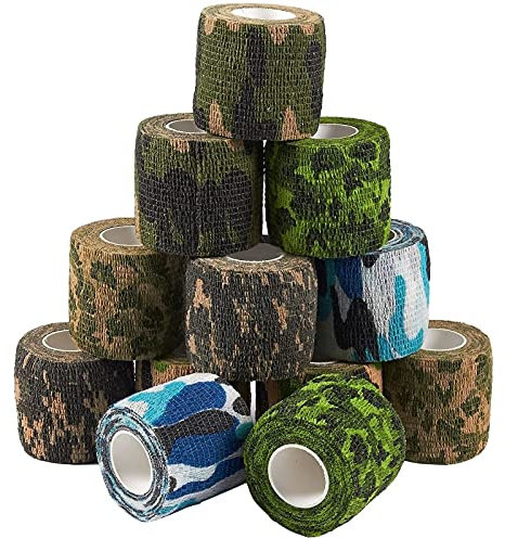 Vendaje autoadherente – Paquete de 12 cintas médicas de camuflaje para primeros auxilios, deportes, muñeca, tobillo en 6 colores de camuflaje surtidos, 2 pulgadas x 5 yardas