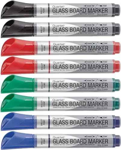 Quartet Glass Board Dry Erase Markers, Bullet Tip, Premium, Assorted Colors, 2-Pack (Total-8)
