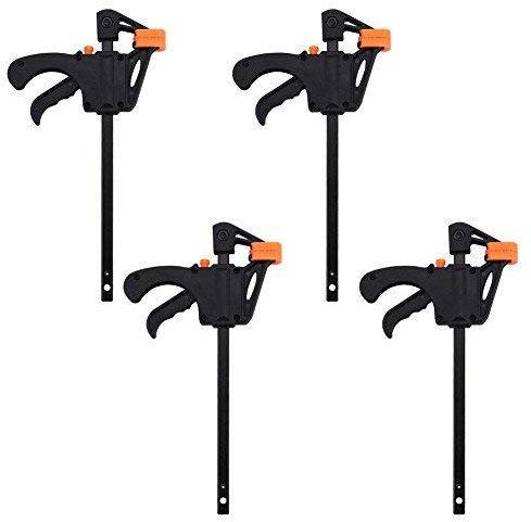 Ausla Morsetti a F per Falegnameria, Kit 4 Pezzi, 10cm con Sgancio Rapido a Cricchetto, Attrezzi Manuali per Fai da Te