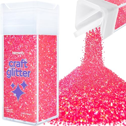 Hemway Craft Glitter Shaker Fluorescent Pink 130g Chunky | for Resin & Epoxy Crafts, Christmas Art Supplies, Nail, Body, Face, Eye, Festival, Crafting, Slime, Sparkle