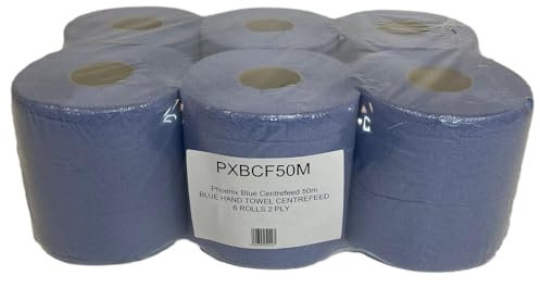 Blue Roll 2 Ply – Centre Feed Paper Towel Roll | 6 Pack, | Strong, Absorbent Cleaning Roll for Kitchen, Industrial & Commercial Use | Embossed Wipe Tissue for Dispensers