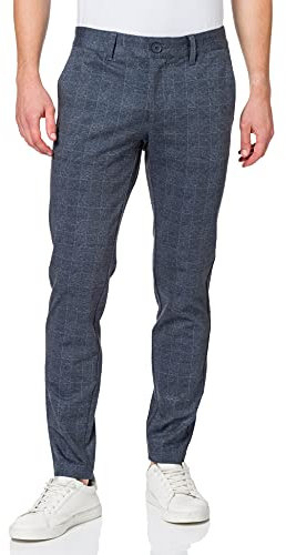 ONLY & SONS Herren Chino Hose ONSMARK Slim Check 9887 - Slim Fit - Stretch, Größe:33W / 32L, Farbe:Dress Blues 22019887